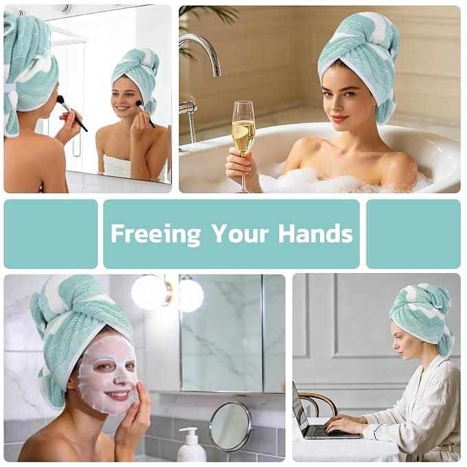 SUNLAND Microfiber Hair Towels Anti Frizz Hair Drying Towel Super Absorbent Fast Drying Turbans for Wet Curly Hair Soft Hair Towel Wrap with Elastic Band for All Hair Types 40 X 20 inches 2Pack