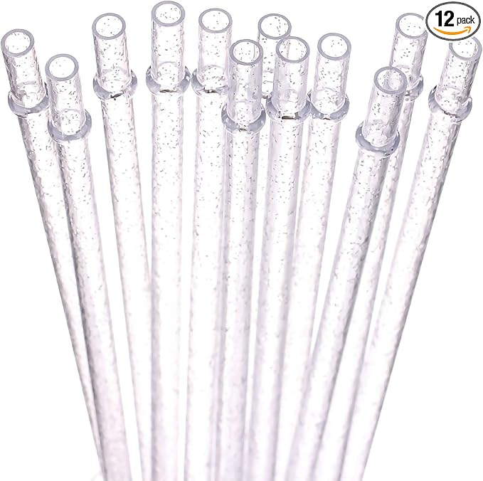 Dakoufish BPA-Free 12 Piece 9 Inch Reusable Clear Plastic Glitter Sparkle Drinking Straw Plus one Cleaning Brush (Clear,9inch)