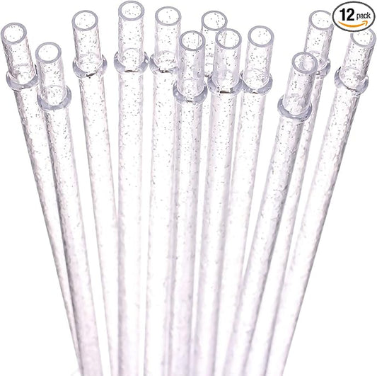 Dakoufish BPA-Free 12 Piece 9 Inch Reusable Clear Plastic Glitter Sparkle Drinking Straw Plus one Cleaning Brush (Clear,9inch)