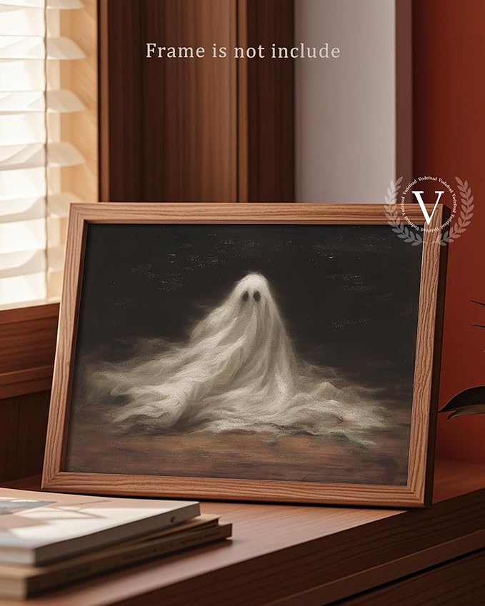 Vodefoad Vintage Cute Ghosts Decor Halloween Painting Spooky Silhouette Ghost Haunted House Art Victorian Ghost Posters Pictures for Living Room, Bedroom, Bathroom, halloween Room decor - 8x10 Inch Unframed