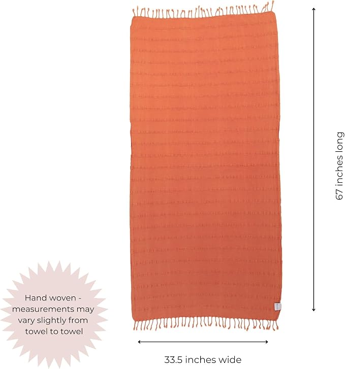 InfuseZen Stonewashed Turkish Cotton Bath and Beach Towel - Orange | 100% Organic, Thin, Soft, Lightweight, Absorbent, Quick-Drying, Large Peshtemal, Sand-Resistant for Shower, Pool, Spa, Travel