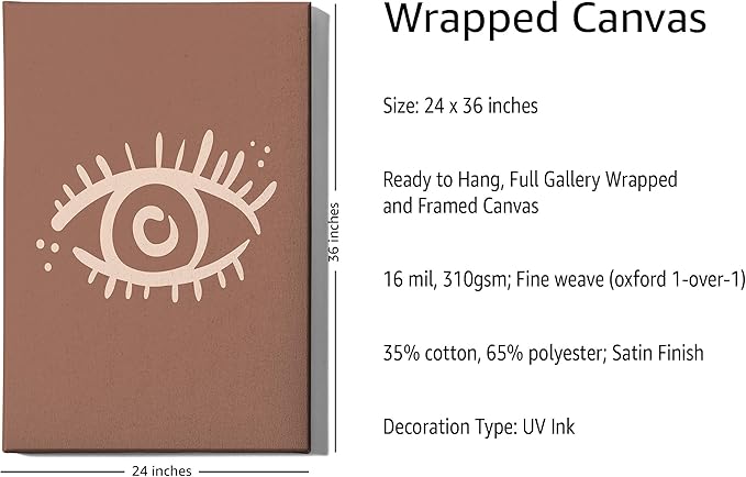 Mystical Evil Eye Wrapped Canvas Wall Art Nazar Protection Symbol Earth Tones Terracotta 24x36 Inch Gallery Stretched Spiritual Home Art Decor