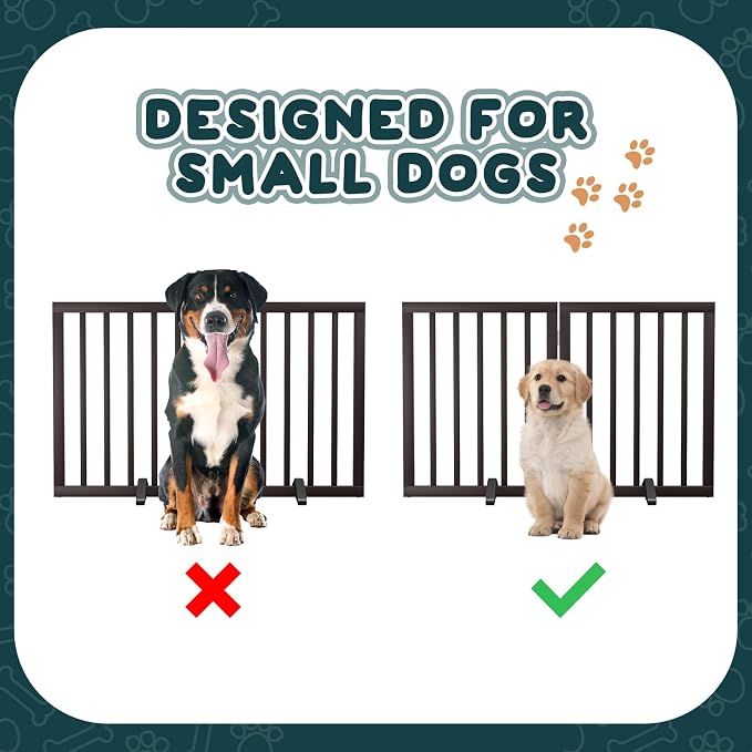 Semiocthome Bamboo Dog Gates Indoor 2-Panel Freestanding Puppy Gates for The House with 2 Metal Stands 24" H Folding Wood Pet Gate for Stairs Doorway, Fully Assembled Safety Fence Espresso