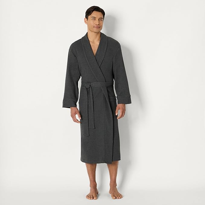 Amazon Essentials Men's Lightweight Cotton Waffle Bathrobe (Available in Big & Tall)