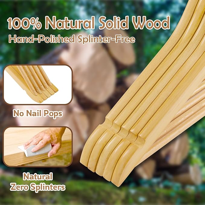 Wooden Hangers, 20 Pack Wood Hangers with Extra Smooth Finish, Precisely Cut Notches and Chrome Swivel Hook, Wooden Clothes Hangers for Shirt Suit Jacket Dress
