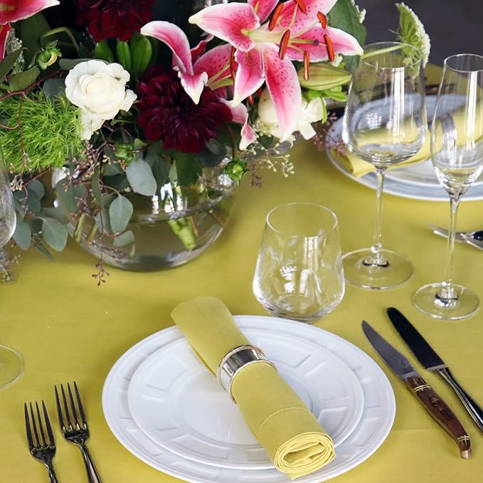 Huddleson Citron Yellow Linen Napkin 20x20 (Set of Four) Luxury Italian Linen Napkin Sewn in US
