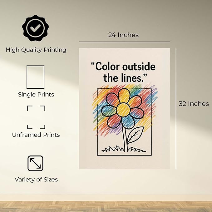 InkFlow Posters Rainbow Flower Typography Poster - Fun Graphic Print for Kids Bedroom, Playroom, Nursery - Creative Motivational Decor - 24x32 Unframed Canvas Print