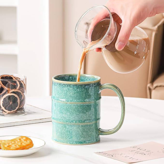Coffee Mug, 22 oz Beer Mugs Large Ceramic Coffee Mug Tea Cups, Handmade Mug with Big Handle for Office and Home, Dishwasher and Microwave Safe (Crystal Green)