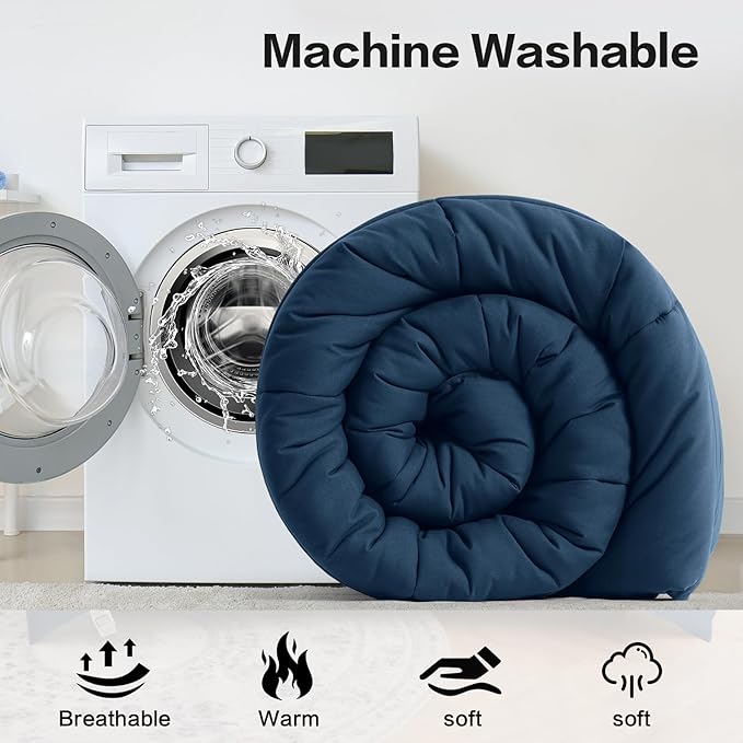 COHOME Full Size Cooling Comforter, All-Season Quilted Down Alternative Duvet Insert, Luxury Hotel Breathable GentleSoft Comforter with Anti-Clump Tech & 8 Tab - Reversible - Navy Blue 82"x86"