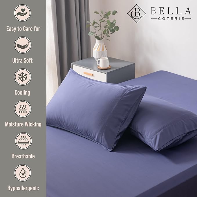 Bella Coterie | Luxury Bamboo Viscose King Size Pillowcase Set | 100% Organically Grown | Ultra Soft | Cooling | 2 Pcs [Twilight Blue]
