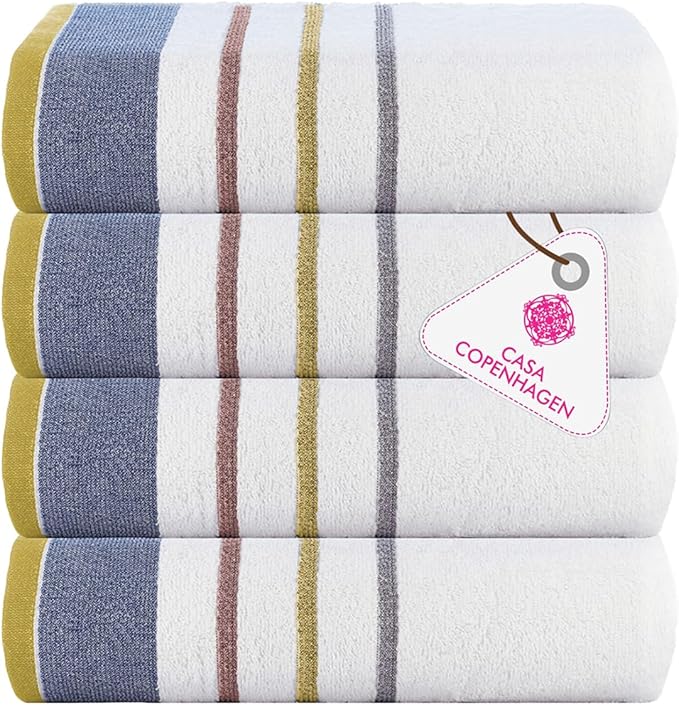CASA COPENHAGEN White Bay 4Pcs 100% Egyptian Cotton Large Designer Towels Gift Set- Grey - Charcoal, 600 GSM, 55"x27", 4Bath Towels for Bathroom (Box Pack, Set for Women & Men)