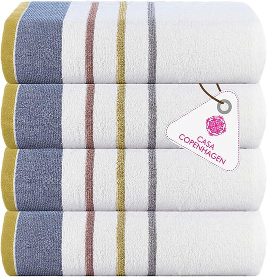 CASA COPENHAGEN White Bay 4Pcs 100% Egyptian Cotton Large Designer Towels Gift Set- Grey - Charcoal, 600 GSM, 55"x27", 4Bath Towels for Bathroom (Box Pack, Set for Women & Men)