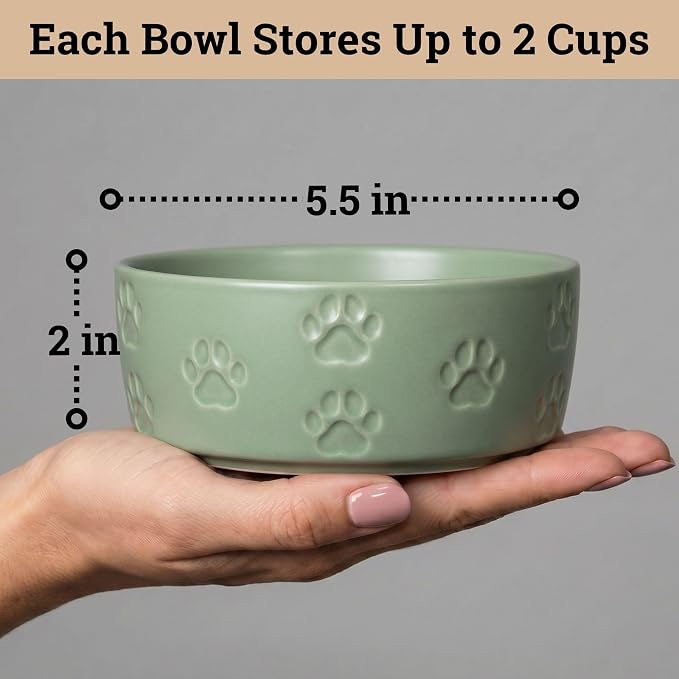 Ceramic Dog Bowl Set of 2 with Anti-Skid Base - 5" Wide x 2" Tall Ceramic Dog Bowls for Small Dogs - 2 Cup Capacity Food and Water Bowls for Dogs - Rubber Bottom Pet Bowl Set of 2 for Small Pets