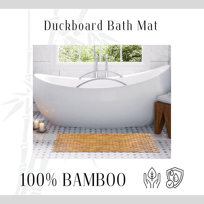 EVIDECO French Home Goods Rectangular Natural Bamboo Bathroom Mat - Non Slip Bath Mat - Perfect for Shower, Spa, Sauna and Bathroom Decor - Foldable Duckboard, 16 x 40 inches, Light Brown