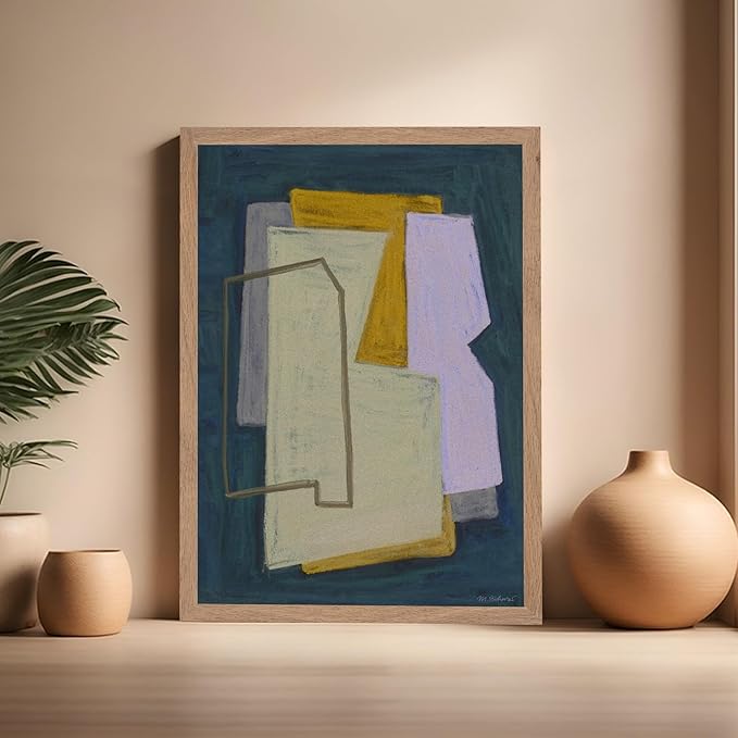 Monem Art Geometric Abstract Painting Print - Modern Minimalist Shapes Art Poster - Wall Decor for Living Room, Bedroom or Office - 16x20 Beige Framed Wall Art by Mareike Bohmer