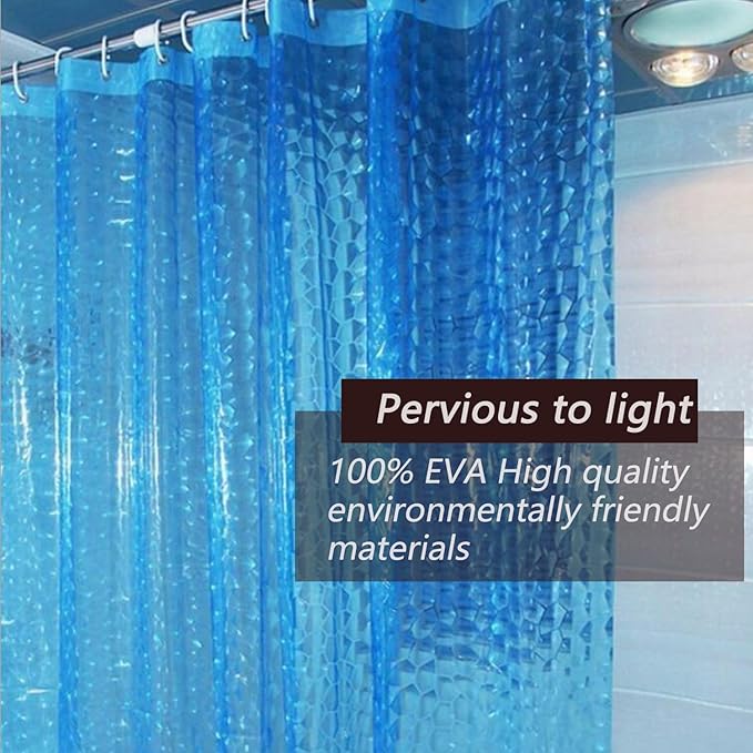TIKABC Shower Curtain Liner, 4G EVA Blue Water Cube Shower Liner, Plastic Waterproof Shower Curtains, 72x72 inch with Grommet Holes 3 Magnetic Weights