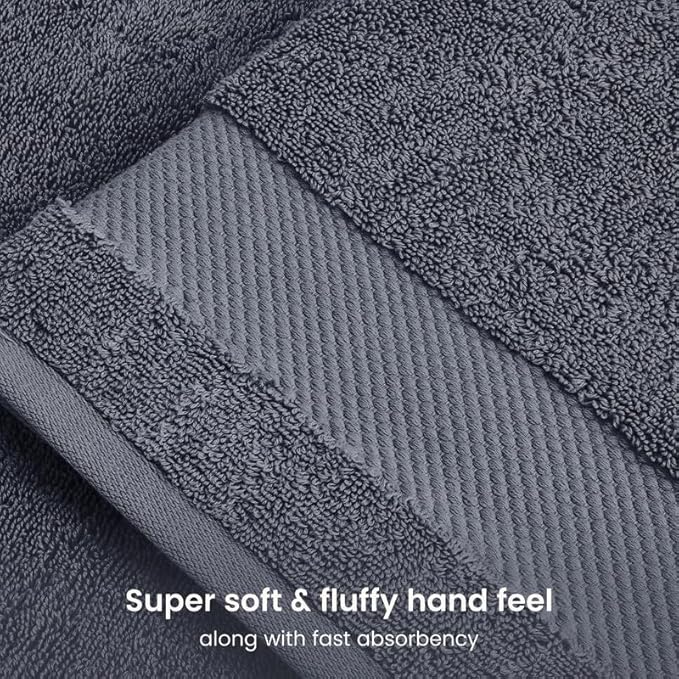 BIOWEAVES 100% Organic Cotton 700 GSM Plush 6-Piece Towel Set GOTS Certified, 2 Bath Towels, 2 Hand Towels & 2 Washcloths - Charcoal