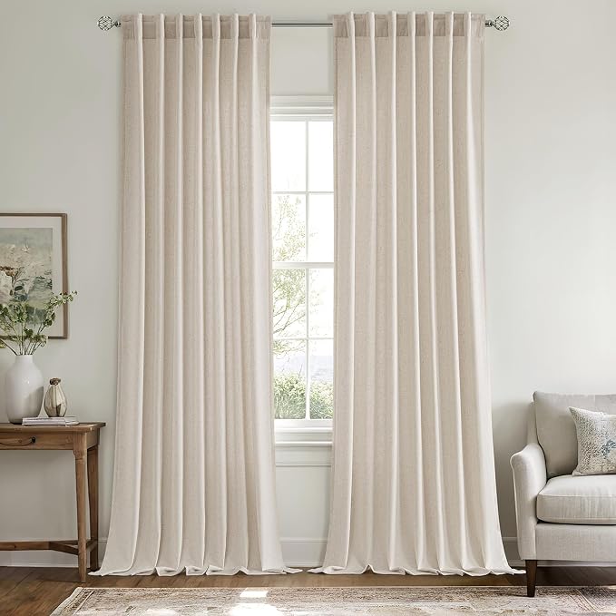 MIULEE Non-See-Through Privacy Linen Curtains 2 Panels, Light Filtering Window Curtains Farnhouse Textured Back Tab Semi Sheer Drapes for Bedroom Living Room, 52 x 90 Inches Long, Linen