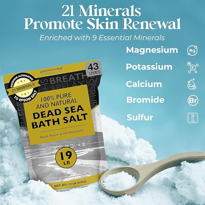 Aromasong Dead Sea Bath Salt - 100% Pure & Natural Dead Sea Salts for Soaking Coarse Grain 5 LB - Bulk Resealable Pack (Packaging May Vary) Used for Body wash Scrub - Soak for Women & Men.
