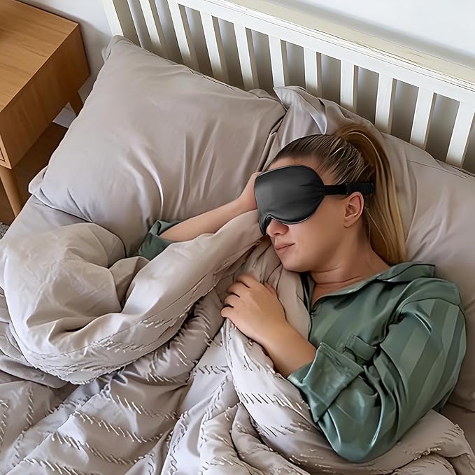 ZIMASILK Adjustable 22 Momme 100% Mulberry Silk Sleep Mask, Upgraded 3D Contoured Cup Eye Mask for Sleeping, Super Soft & Breathable Blindfold, Blackout for Deep Sleeping (Black)