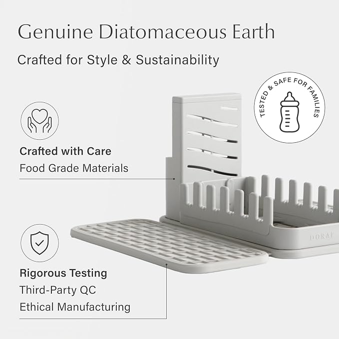 Dorai Home Collapsible Dish Drying Rack with Stone Dish Pad - Kitchen Counter Set with Diatomaceous Earth Stone Dish Mat for Quick Drying - Space-Saving Design - Original 19.9"x15.2", Sandstone