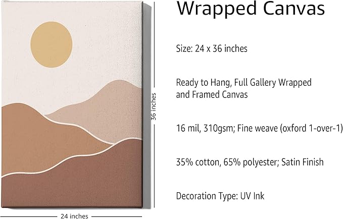 Y2K BOO Organic Abstract Shapes Wrapped Canvas Wall Art Minimalist Botanical Silhouette Earth Tones Terracotta 24x36 Inch Gallery Stretched Modern Home Wall Art Decor