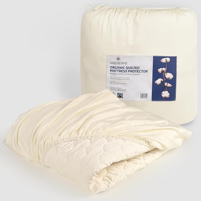 FABDREAMS Organic Quilted Mattress Protector Twin Size | Mattress Pad| Mattress Cover| Naturally Breathable | Noiseless| Fits up to 17" Deep Pockets| Temperature Regulating | Ivory