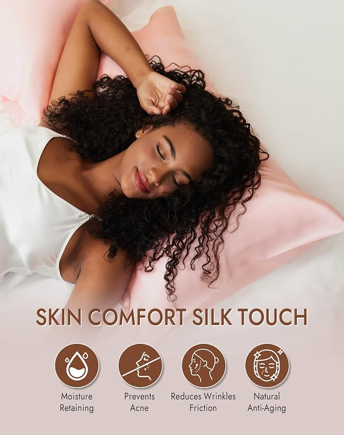 SilkSilky 100% Mulberry Silk Pillowcase - Pure 22 Momme High-Grade 6A Fibers for Hair & Skin, Hidden Zipper, Natural, Organic, Breathable & Cooling Pillow Case (Queen 20''x30'', Pink)