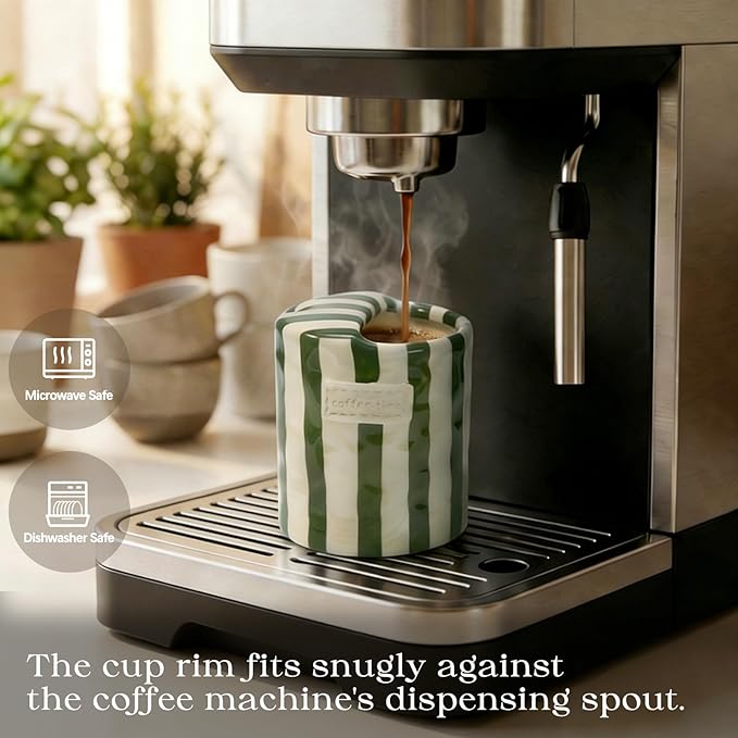 Ceramic Coffee Mug with Lid, Ceramic Travel Mug with Straw Hole, 12oz Retro Striped To Go Coffee Mug for Hot & Cold Drinks, Microwave & Dishwasher Safe，Green