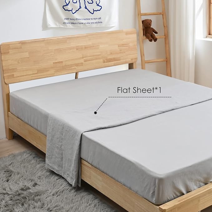 Sijo Stone Washed Organic French Linen Bed Sheet Set, GOTS Certified Organic, Best Cooling Linen Sheet Award by Sleep Foundation, 1 Flat Sheet Only (Dove, King/Cal King)