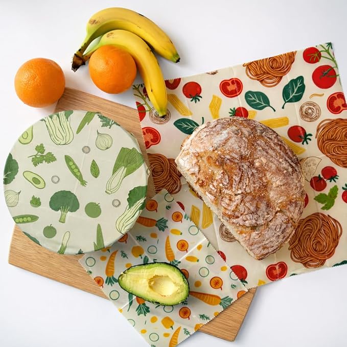 Truebee Reusable Beeswax Food Wraps 7-Pack Italia – Non Toxic, Plastic Free, Silicone Free, Sustainable, Environmentally Friendly, Organic Cotton Beeswax Wraps (S, M, L)