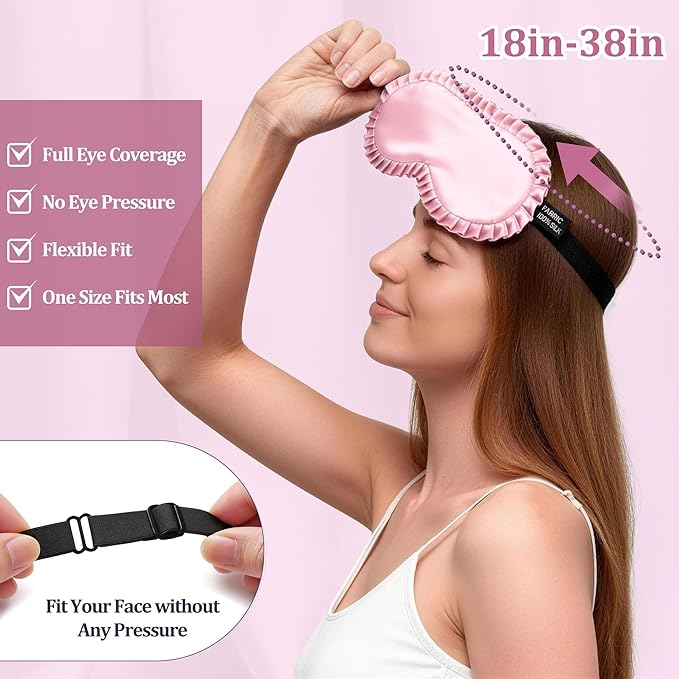 Silk Sleep Mask for Women, 100% Mulberry Silk Eye Mask, All-Silk Filled, Adjustable Elastic Strap with Elegant Wave Trim, Blackout Soft Eye Cover, Travel & Gift (Pink)