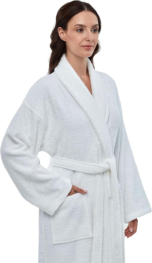 Arus Women's Shawl Collar Robe, Turkish Terry Cotton Bathrobe,with Regular and Full Length Options