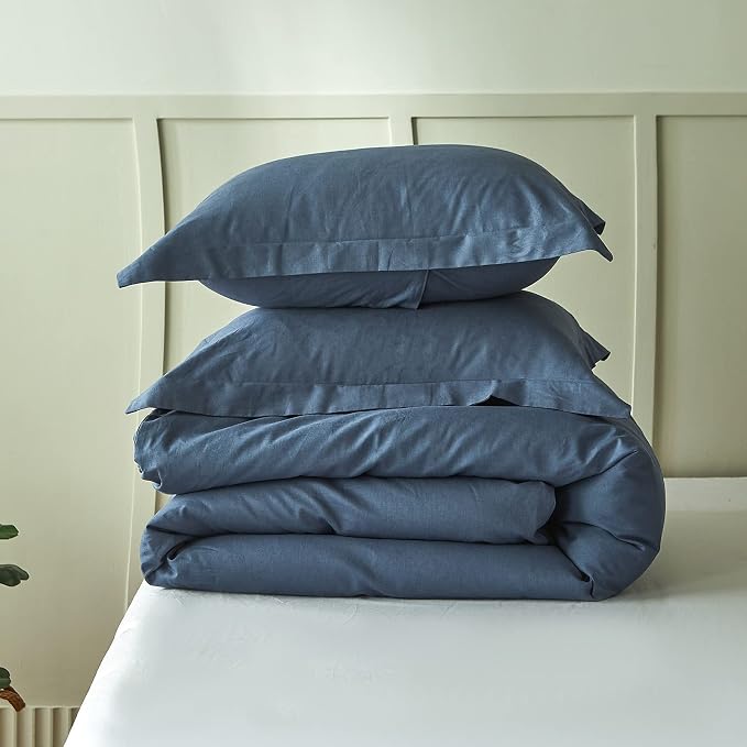 Simple&Opulence French Linen Duvet Cover Set 78" x 86"- 3 Pieces (1 Comforter Cover,2 Pillowcases)- Natural Flax Cotton Blend-Solid Color Breathable Farmhouse Bedding-Navy Blue, Full