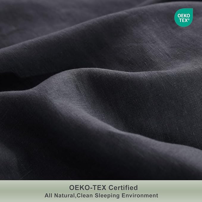 TOSMO 100% Linen Duvet Cover Set with Button Closure, 3 Pieces (1 Duvet Cover with 2 Pillowcases), Soft Breathable Durable Farmhouse Bedding - Queen, Charcoal Grey