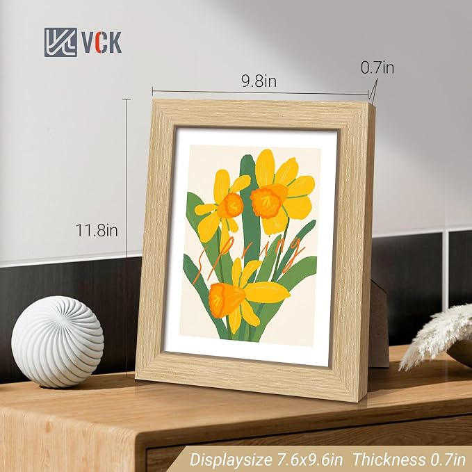 VCK 8x10 Picture Frame Set of 4 - Oak, Gallery-Quality Wood Poster Frames, 1.1-Inch Wide Border, Polished Plexiglass, Vertical or Horizontal Wall & Tabletop Display for Photo/Art/Prints, Natural Oak