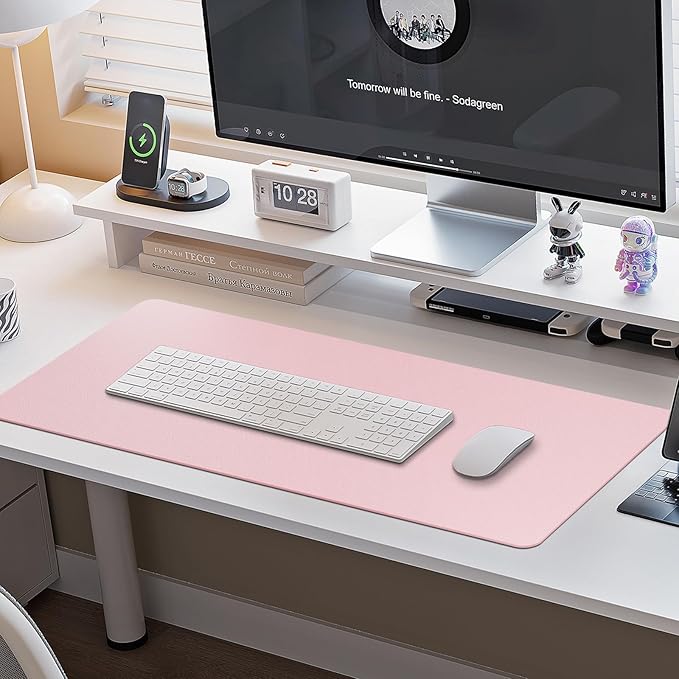 Boutilon Leather Desk Pad Protector,Non-Slip Mouse Pad,Laptop Desk Pad,Office Mouse Mat,Waterproof Leather Desk Blotter,Desk Writing Pad for Office and Home (XXXL-Light Pink,47"x 24")