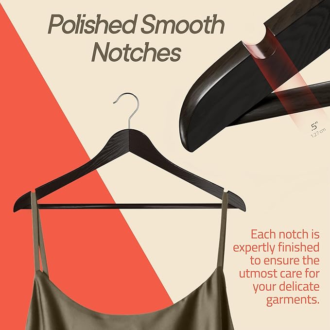 Brown Wooden Hangers 80 Pack – Heavy-Duty with 360° Swivel Hook, Non-Slip, Pants Bar & Shoulder Grooves - Wooden Hangers for Suits, Jackets, Dresses & Camisoles, Space-Saving and Smooth Finish