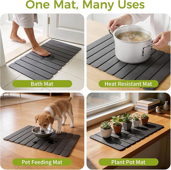 24’’ Larger Stone Drying Mat for Kitchen Counter[Super Absorbent, 30s Quick Drying] Stone Dish Drying Mat Collapsible Drying Matt Kitchen Counter Dish Drying Stone Mat Kitchen Sink Diatomaceous Earth