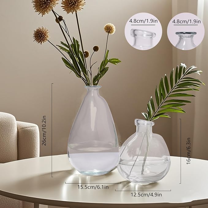 Clear Glass Vases for Centerpieces,2 Pack Tall Large Glass Vase Floor Vase,Irregular Bubble Balloon Glass Jug Vases for Pampas Grass