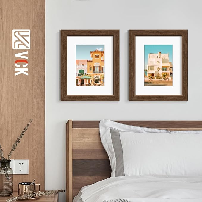 VCK 8x10 Picture Frames Brown 3 Pack, Wide Border Wood, Tempered Glass, Display 5x7 Photo with Mat or 8 x 10 Without,for Home, Office, Gallery, Woodgrain Series, Tabletop & Wall Hanging