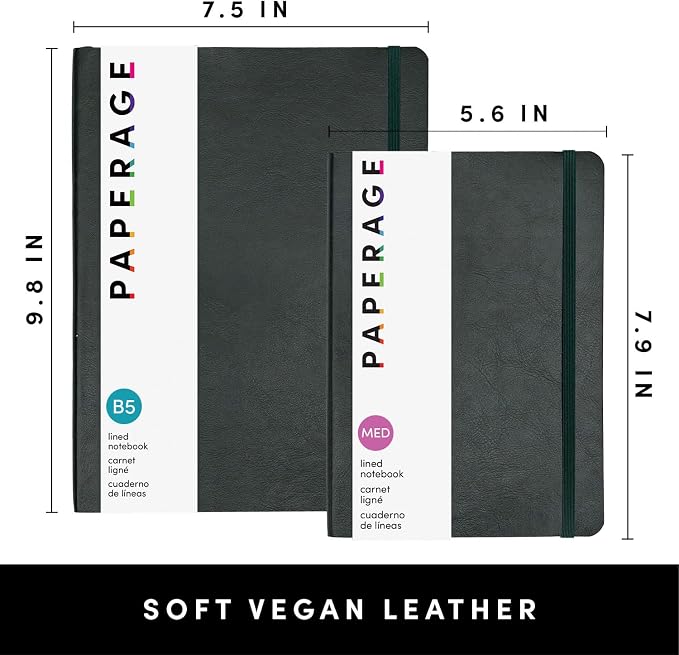 PAPERAGE Softcover Lined Journal Notebook (Dark Green), 176 Pages, Large B5 College Ruled Notebook, 7.6 inches x 10 inches - 100 GSM Thick Premium Paper, Leather Journal for Home, Work & School