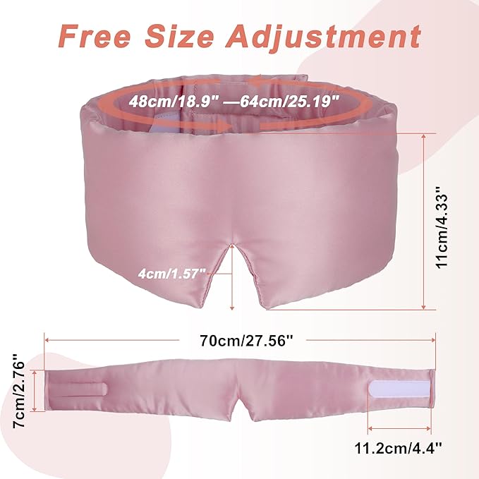 VOCOSTE 22 Momme Pure Silk Sleep Mask with Travel Pouch, 3D Contour Adjustable Blindfold for Side Sleepers, Eyelash Protecting for Natural Lashes & Extensions, Bean Pink