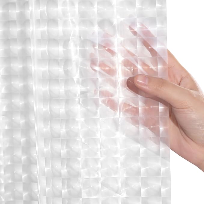 EVA Clear Shower Curtain, Water-Repellent Shower Curtain Liner with 3 Magnets for Bathroom, 72x72 Inches, Checkered
