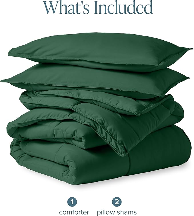 Bare Home Comforter Set - King/California King Size - Ultra-Soft - Goose Down Alternative - Premium 1800 Series - All Season Warmth (King/Cal King, Forest Green)