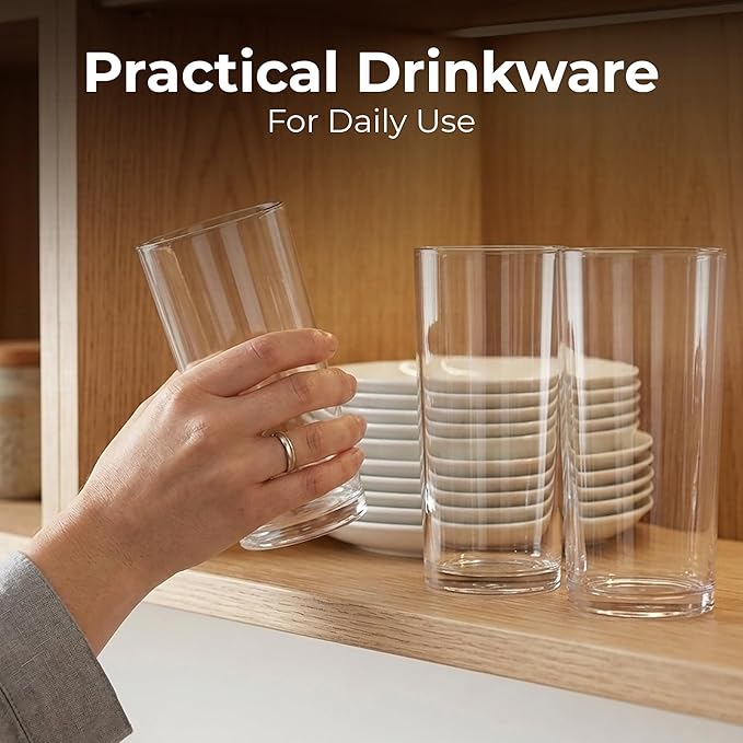 Zulay Kitchen Plastic Drinking Glasses (Set of 6) – 16oz Acrylic Shatterproof Water Cups for Home, Kitchen & Outdoors – Crystal Clear Glass Look – BPA & Lead-Free – Top-Rack Dishwasher Safe