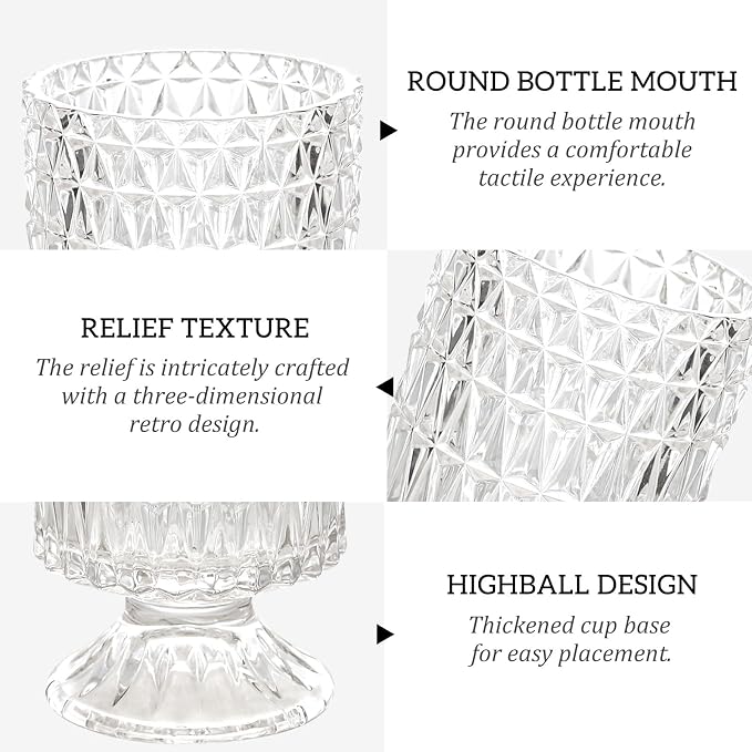 VanEnjoy Pedestal Base Glass Vase Wide Mouth vases for Flowers, Embossed Flower Vase Decorative for Home Office Wedding Holiday Party - 9 inches Diamond