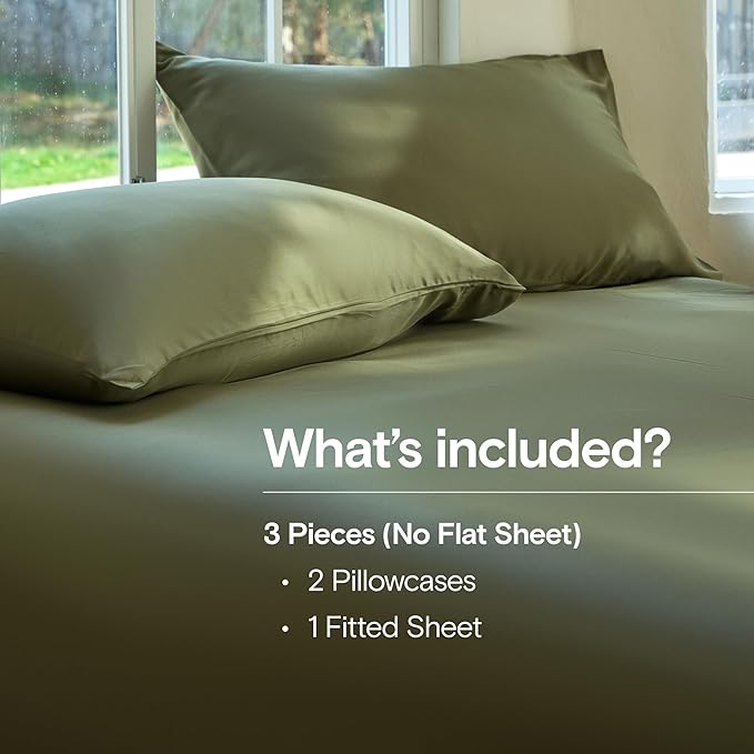 DOZ Sheet Set, 100% Viscose derived from Bamboo, Organically Grown, Buttery Soft, Cooling Sheets, High GSM, Deep Pockets - 3 Piece - 2 Pillowcases 1 Fitted Sheet (Olive, King)
