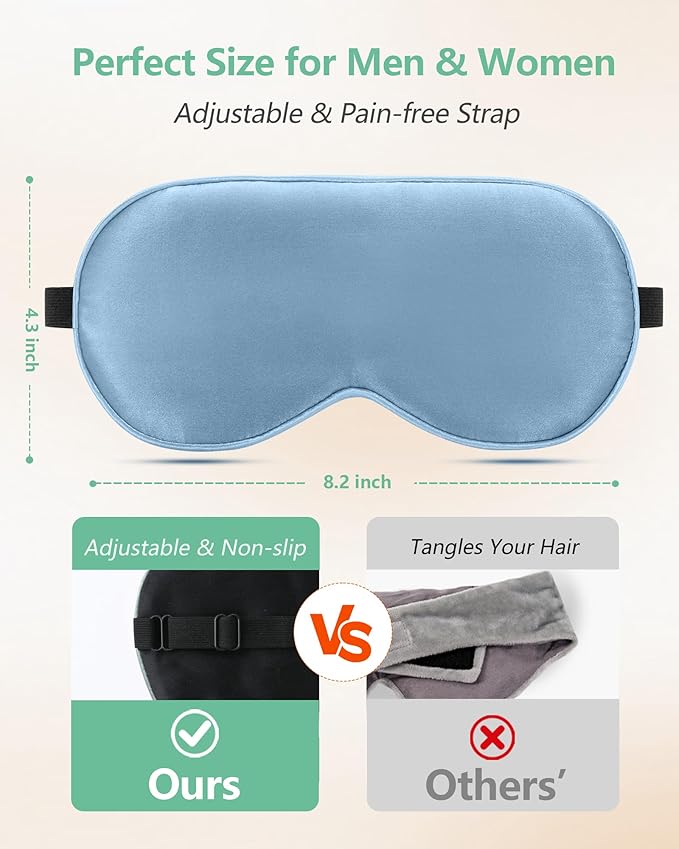 BeeVines Sleep Mask, 4 Packs 100% Real Natural Pure Silk Eye Masks with Adjustable Strap for Sleeping, Mulberry Silk Eye Sleep Shade Cover, Block Light Reduces Puffy Eyes Traveling Gifts(Light Blue)