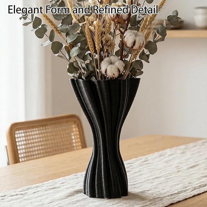 Minimalist Black Ceramic Vase, Irregular Organic Shape Decorative Flower Vase for Home Decor, Wabi-Sabi Modern Accent for Living Room Table Shelf
